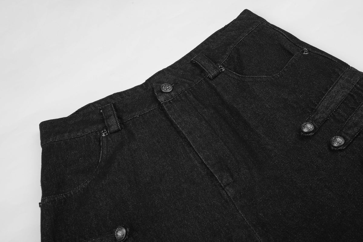 BLACK ENERGY MULTI POCKET UTILITY JEANS; Black; garment construction detail