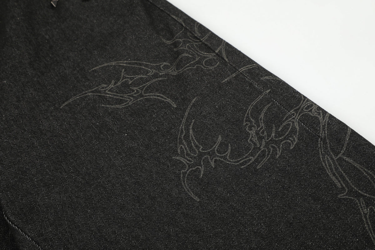 BLACK ENERGY STUDDED THORN PRINT JEANS; Black; design detail