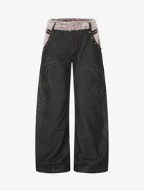 BLACK ENERGY STUDDED THORN PRINT JEANS; Black; back view