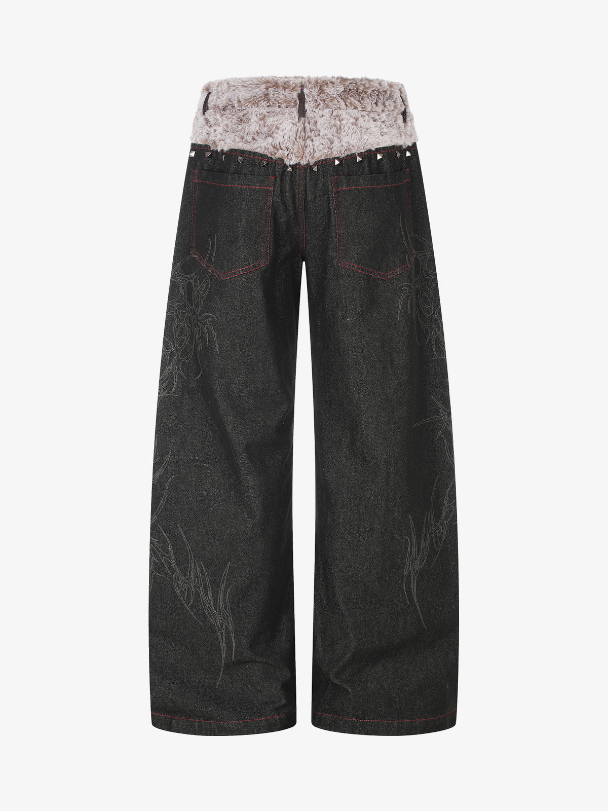 BLACK ENERGY STUDDED THORN PRINT JEANS; Black; front view