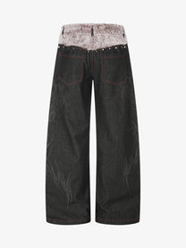 BLACK ENERGY STUDDED THORN PRINT JEANS; Black; front view