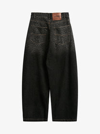 BLACK ENERGY LEOPARD PRINT BARREL JEANS; Black; back view