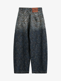 BLACK ENERGY LEOPARD PRINT BARREL JEANS; Blue; back view