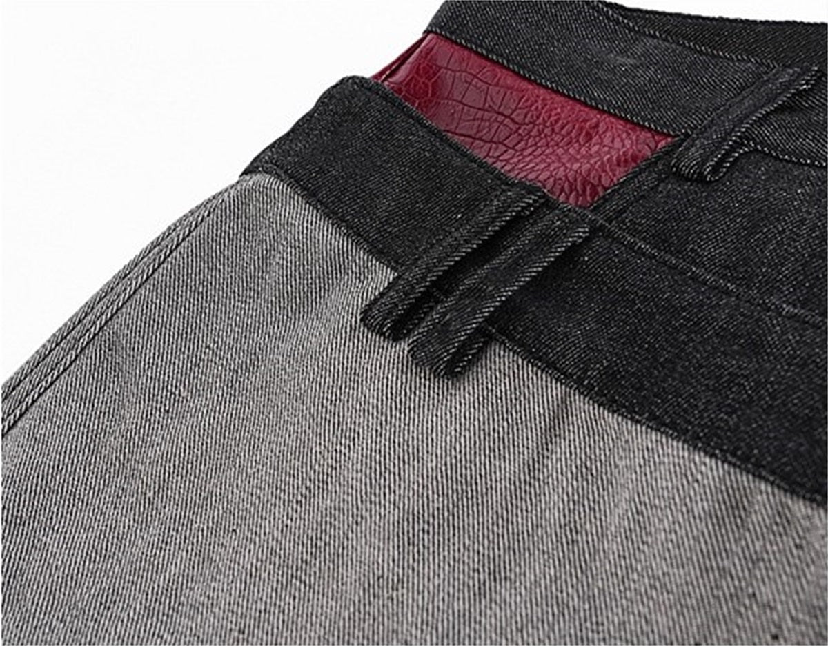 BLACK FOG ASYMMETRIC DOUBLE WAIST JEANS; Gray; garment construction detail
