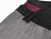 BLACK FOG ASYMMETRIC DOUBLE WAIST JEANS; Gray; garment construction detail