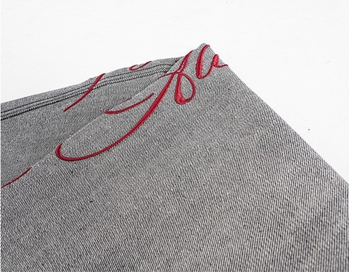 BLACK FOG ASYMMETRIC DOUBLE WAIST JEANS; Gray; design detail