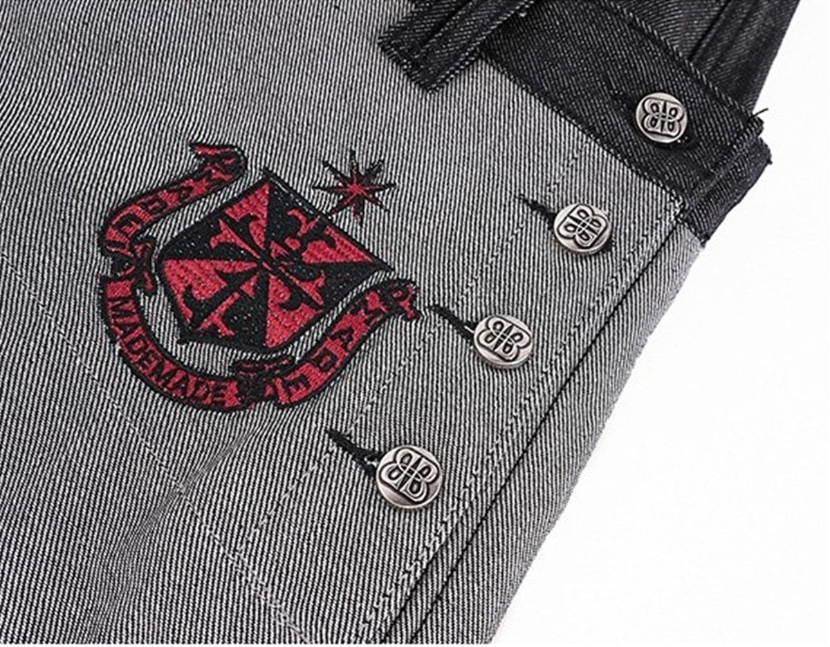 BLACK FOG ASYMMETRIC DOUBLE WAIST JEANS; Gray; design detail