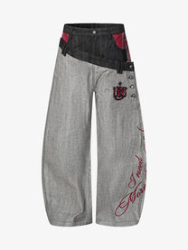 BLACK FOG ASYMMETRIC DOUBLE WAIST JEANS; Gray; front view