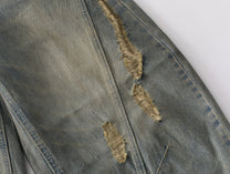 BLACK FOG DISTRESSED WASHED WIDE LEG JEANS; Blue; design detail