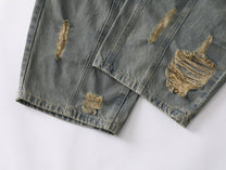 BLACK FOG DISTRESSED WASHED WIDE LEG JEANS; Blue; design detail