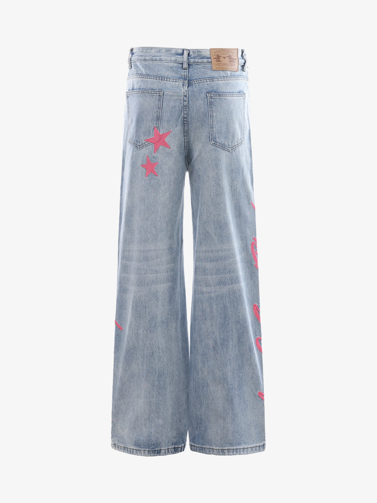 BLANKIN PINK STAR SIDE JEANS; Light Blue; back view