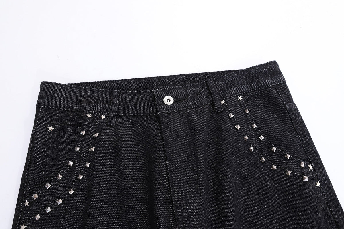 BLANKIN CROSS STITCH FLARED JEANS; Black; design detail