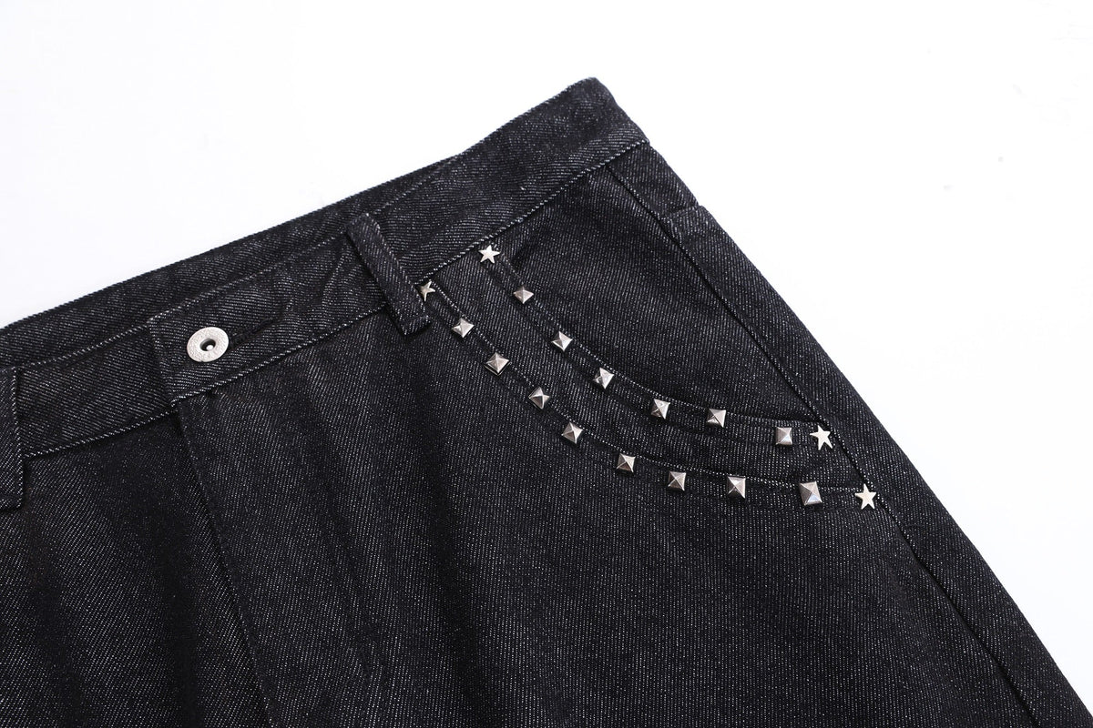 BLANKIN CROSS STITCH FLARED JEANS; Black; design detail