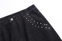 BLANKIN CROSS STITCH FLARED JEANS; Black; design detail