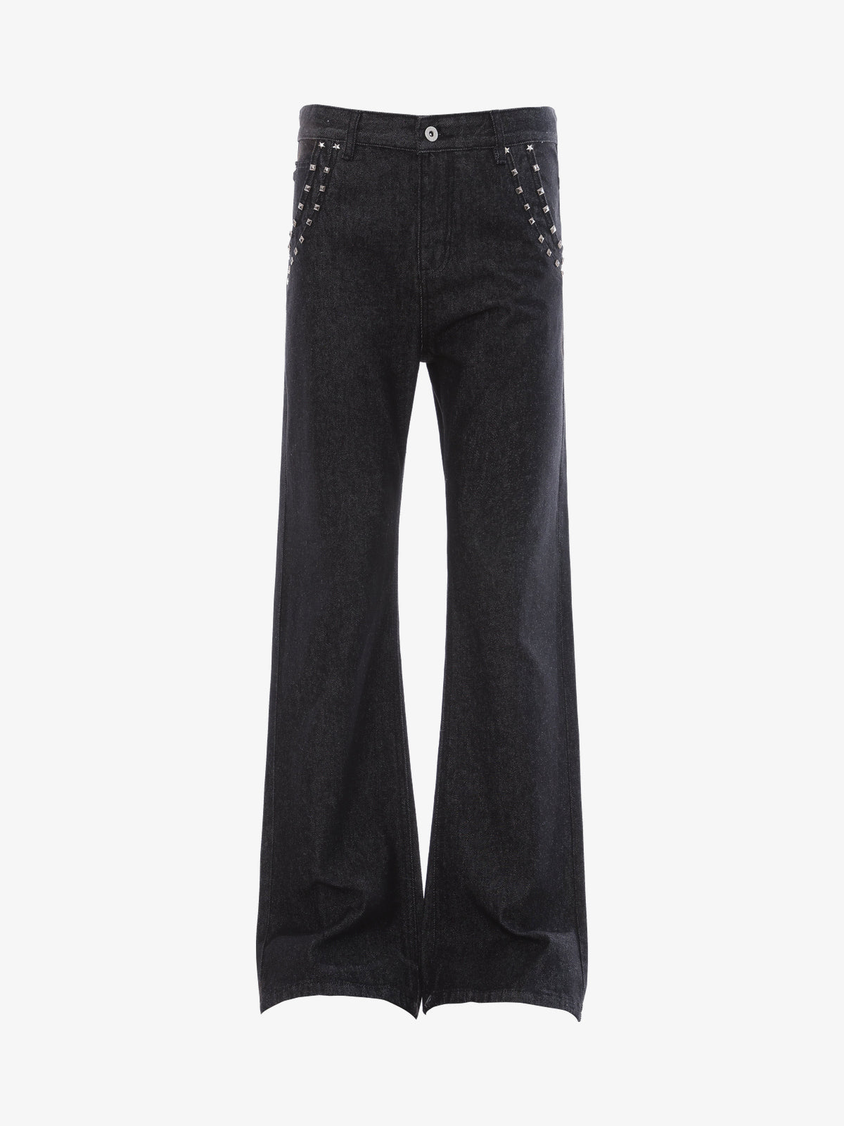 BLANKIN CROSS STITCH FLARED JEANS; Black; front view