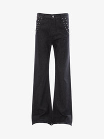 BLANKIN CROSS STITCH FLARED JEANS; Black; front view