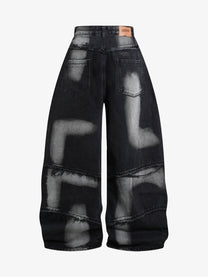 BOSOZO DISTRESSED PATCHWORK WIDE LEG JEANS; Black; back view