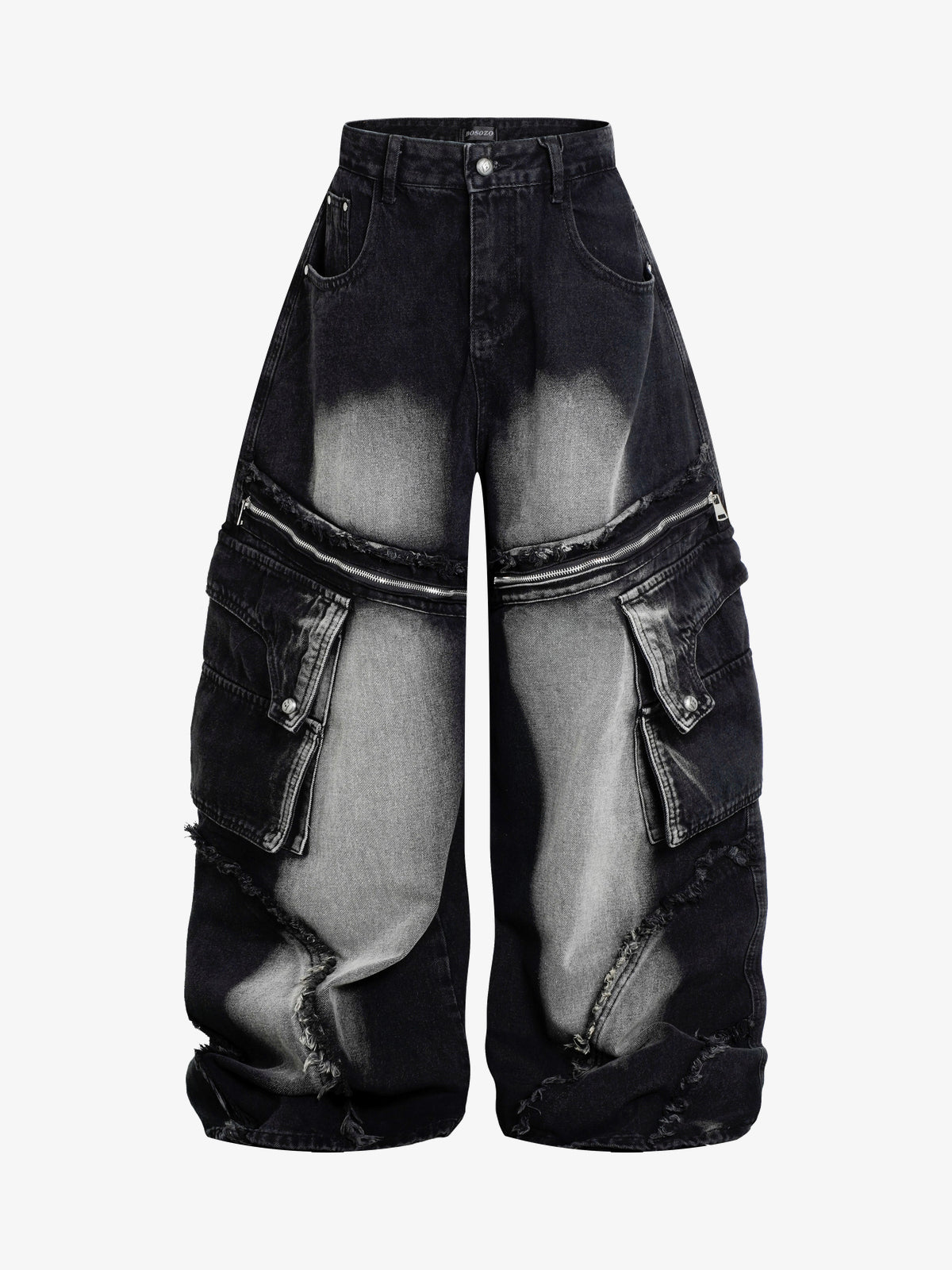 BOSOZO OVERSIZED CARGO POCKET JEANS; Black; front view