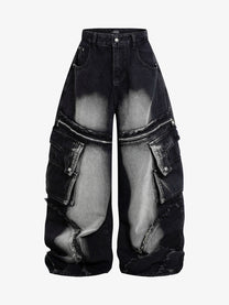 BOSOZO OVERSIZED CARGO POCKET JEANS; Black; front view