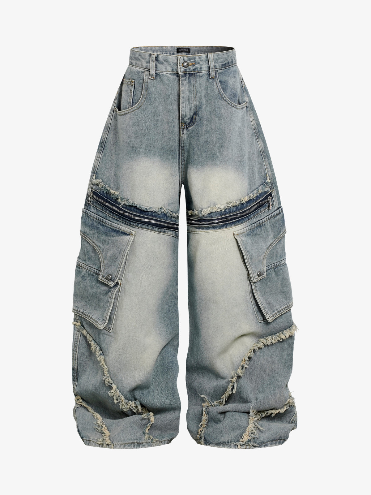 BOSOZO OVERSIZED CARGO POCKET JEANS; Blue; front view