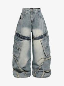 BOSOZO OVERSIZED CARGO POCKET JEANS; Blue; front view
