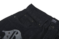 CHAOGU GOTHIC GRAPHIC BAGGY BARREL JEANS; Black; design detail