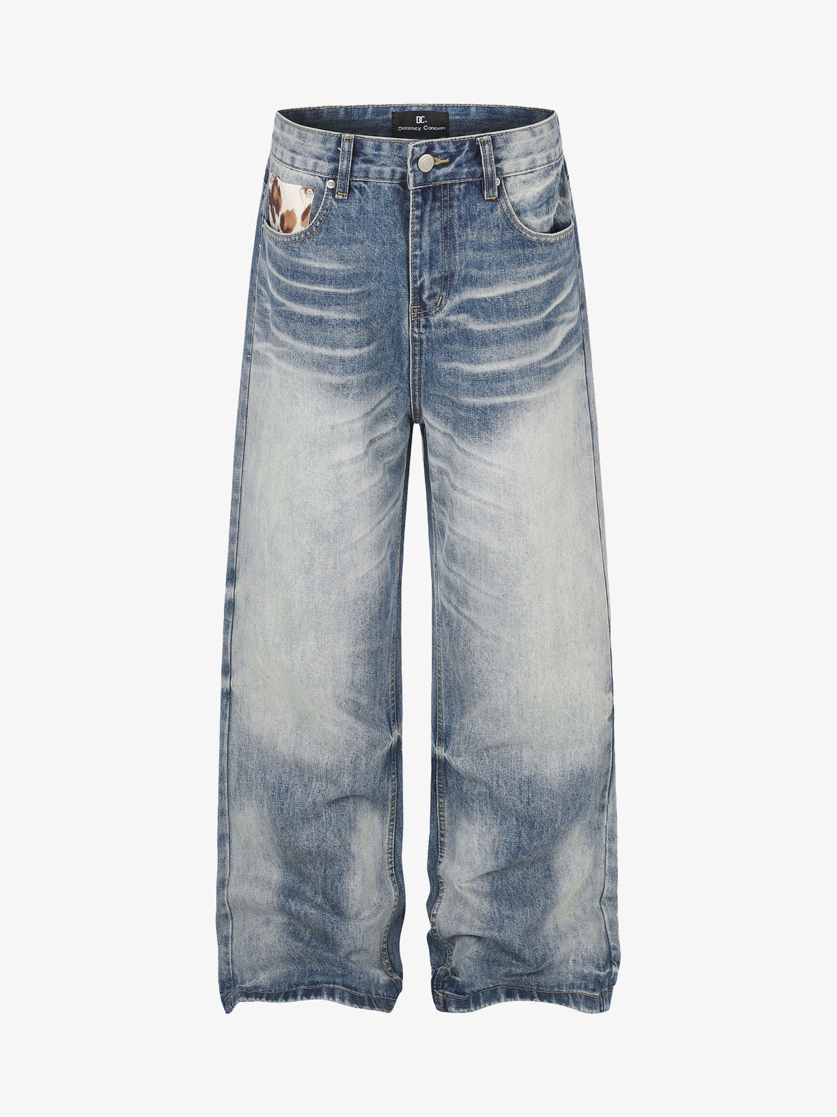 DC SPOTTED ACCENT WIDE LEG JEANS; Washed Blue; front view