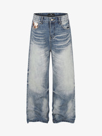 DC SPOTTED ACCENT WIDE LEG JEANS; Washed Blue; front view
