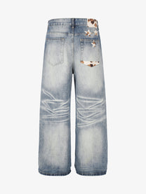 DC SPOTTED ACCENT WIDE LEG JEANS; Washed Blue; back view