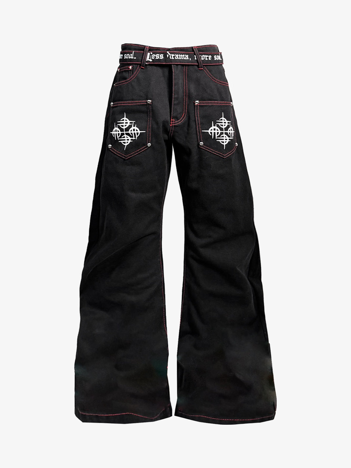 DETW GRAPHIC PATCH POCKET JEANS; Black; front view