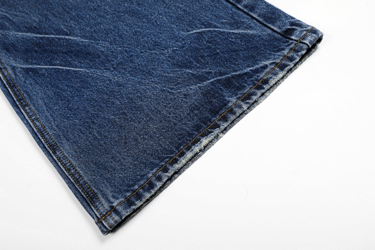 EVIL ENEMY GRADIENT FADE WIDE LEG JEANS; Vintage Blue; garment construction detail