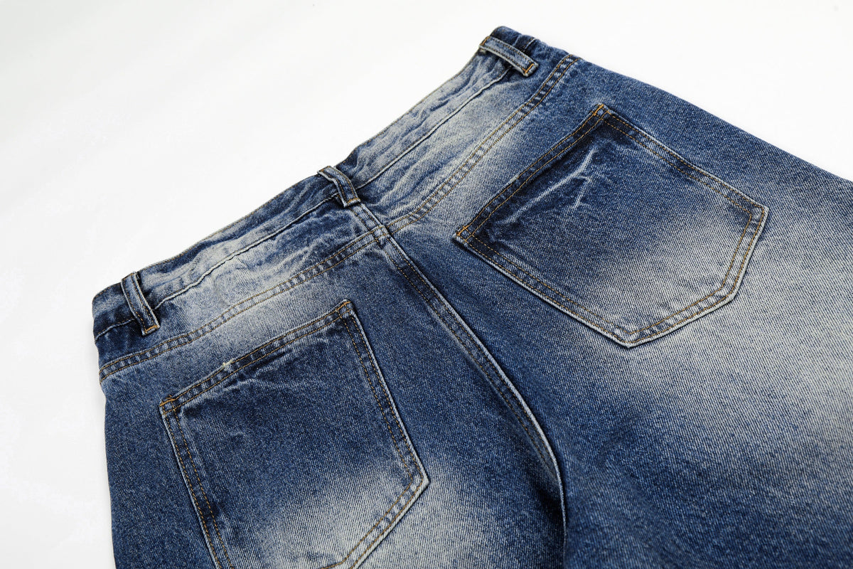 EVIL ENEMY GRADIENT FADE WIDE LEG JEANS; Vintage Blue; garment construction detail
