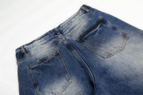 EVIL ENEMY GRADIENT FADE WIDE LEG JEANS; Vintage Blue; garment construction detail