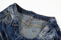 EVIL ENEMY GRADIENT FADE WIDE LEG JEANS; Vintage Blue; garment construction detail