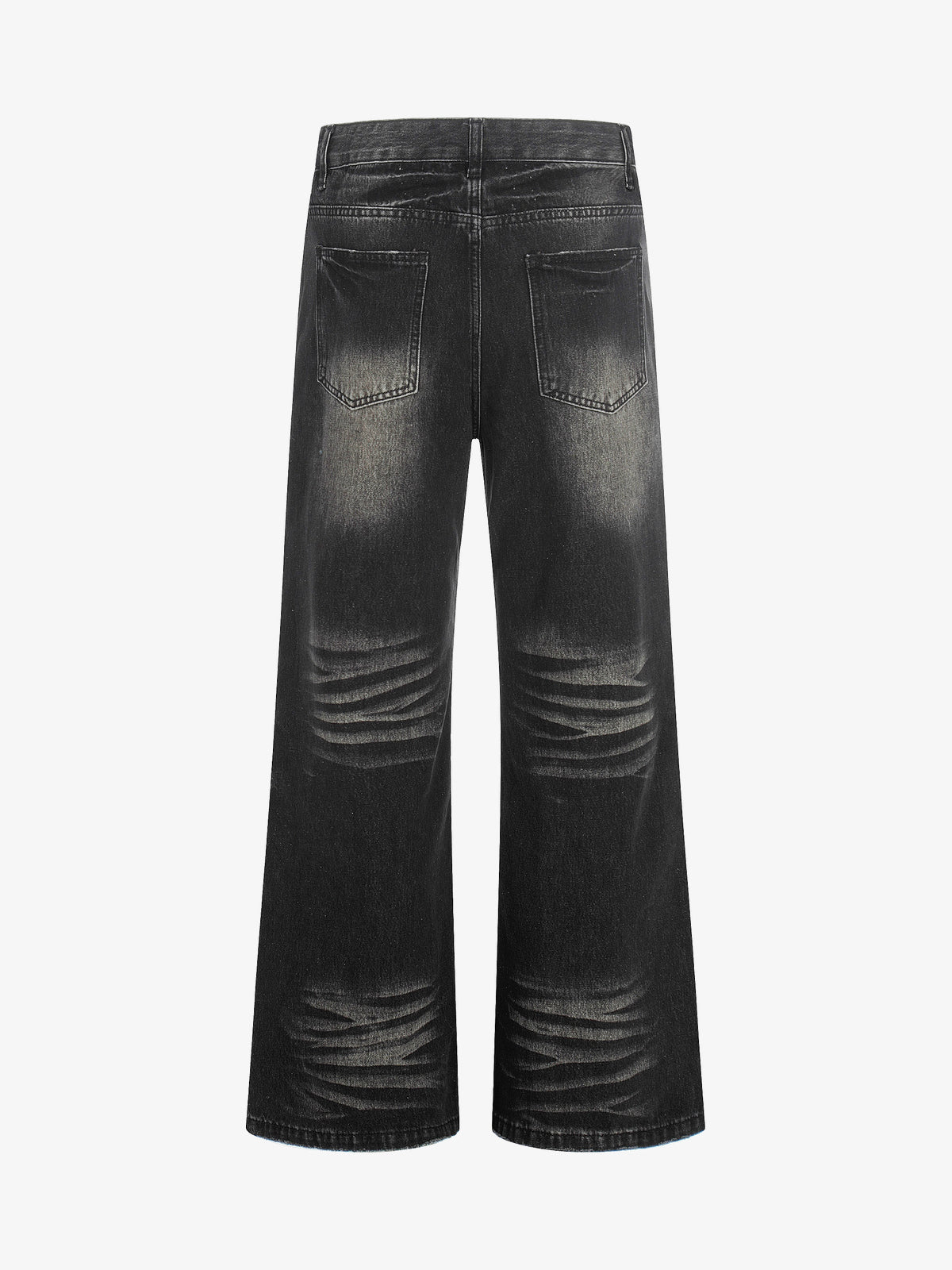 EVIL ENEMY GRADIENT FADE WIDE LEG JEANS; Black; back view