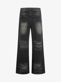 EVIL ENEMY GRADIENT FADE WIDE LEG JEANS; Black; back view