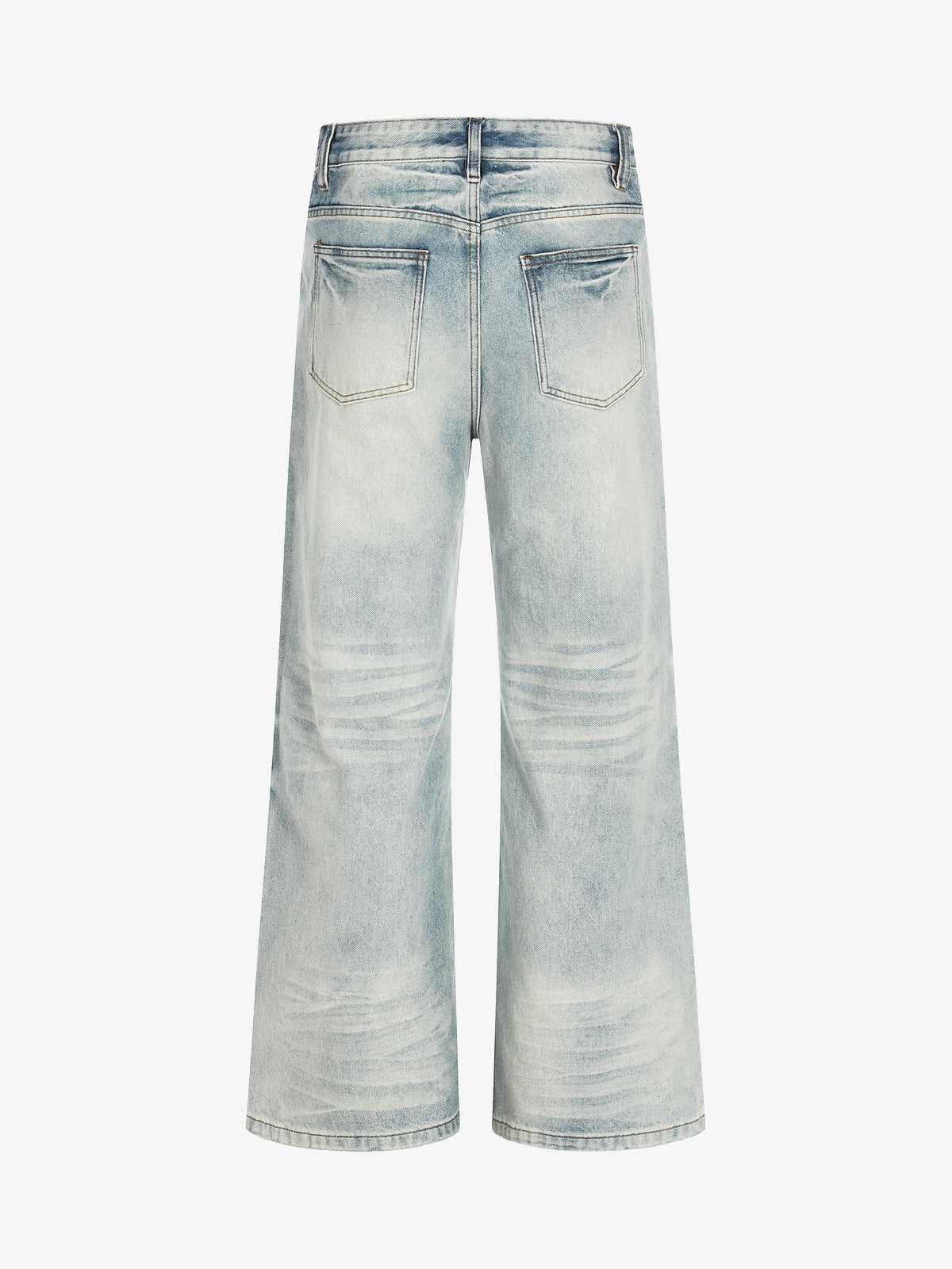EVIL ENEMY GRADIENT FADE WIDE LEG JEANS; Light Blue; back view