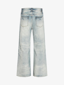 EVIL ENEMY GRADIENT FADE WIDE LEG JEANS; Light Blue; back view