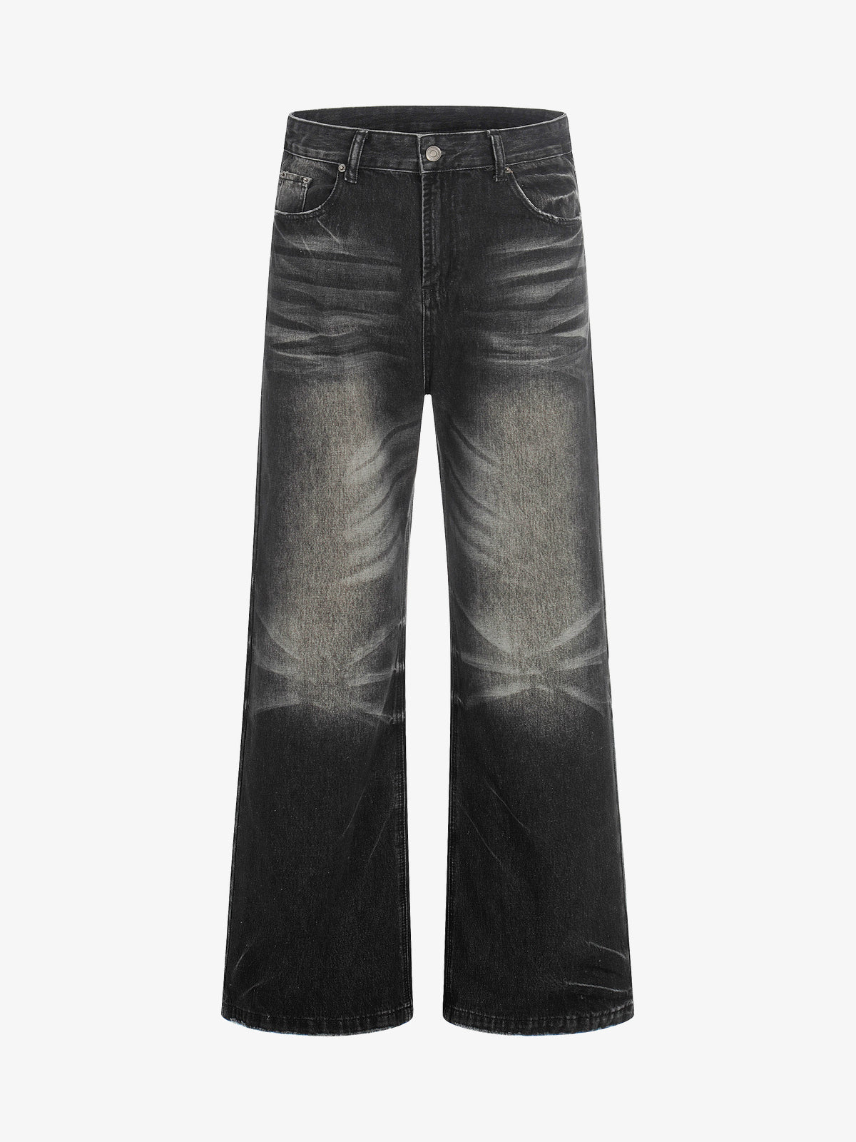 EVIL ENEMY GRADIENT FADE WIDE LEG JEANS; Black; front view