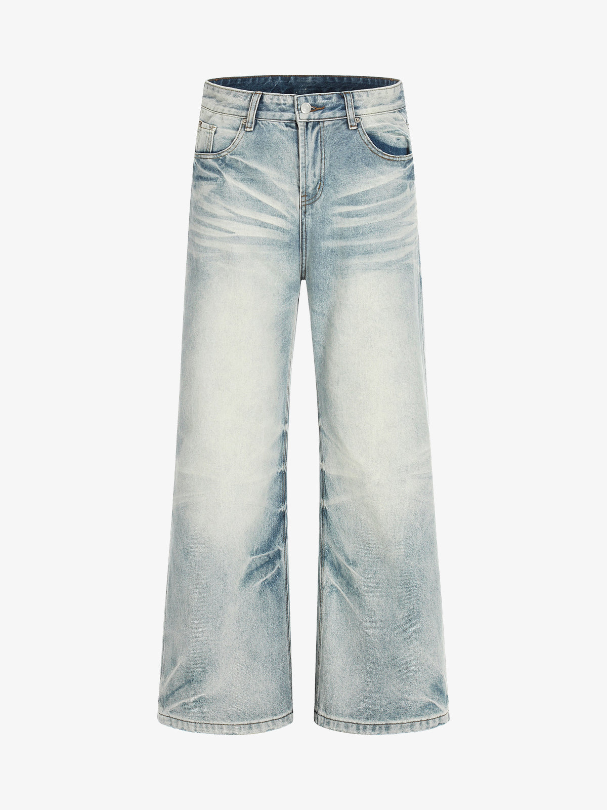 EVIL ENEMY GRADIENT FADE WIDE LEG JEANS; Light Blue; front view