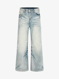 EVIL ENEMY GRADIENT FADE WIDE LEG JEANS; Light Blue; front view
