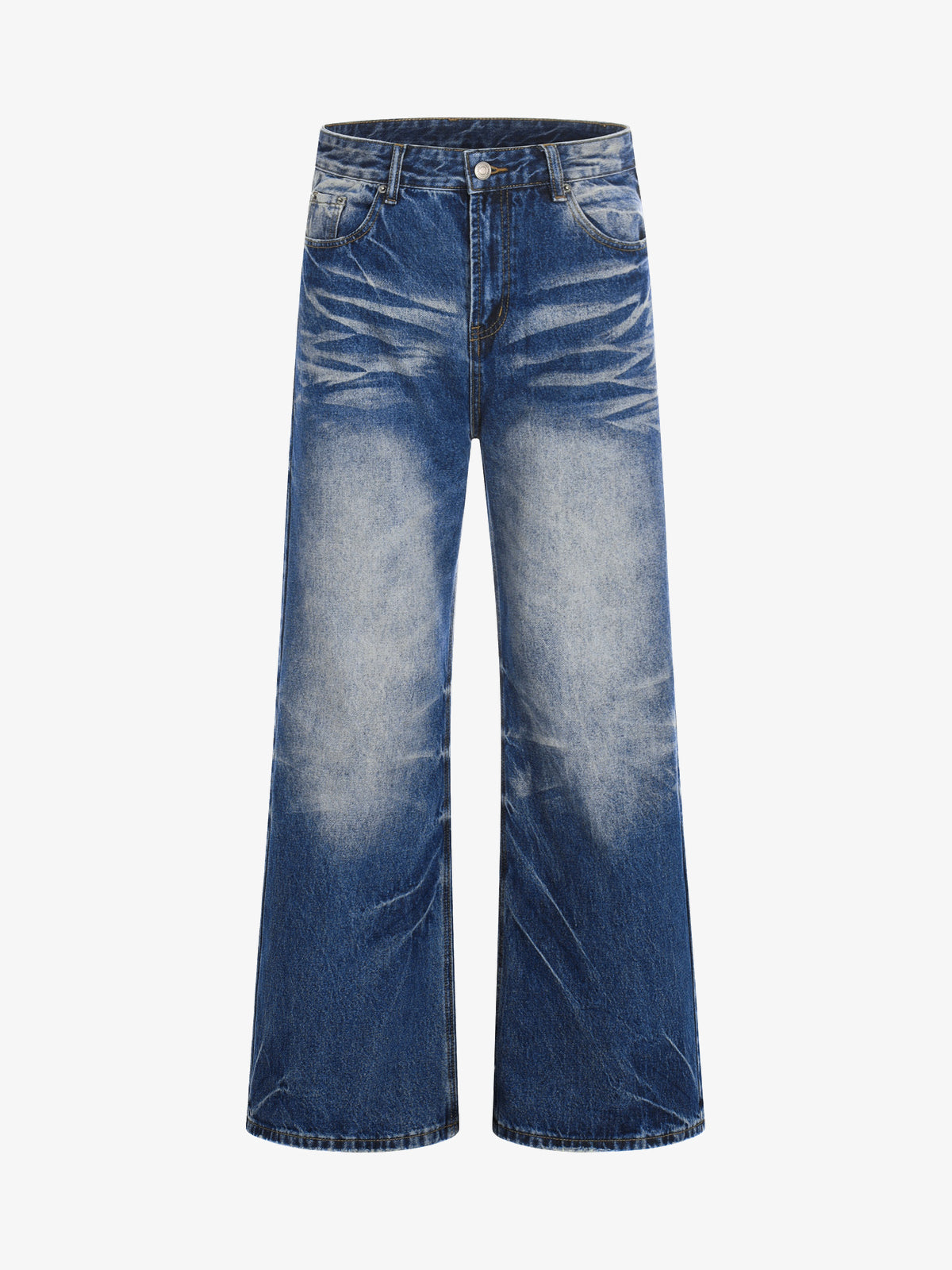 EVIL ENEMY GRADIENT FADE WIDE LEG JEANS; Vintage Blue; front view