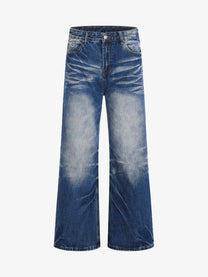EVIL ENEMY GRADIENT FADE WIDE LEG JEANS; Vintage Blue; front view