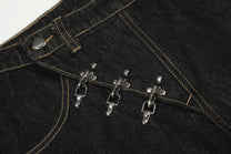 EVIL ENEMY FIREMAN CLASP JEANS; Black; garment construction detail
