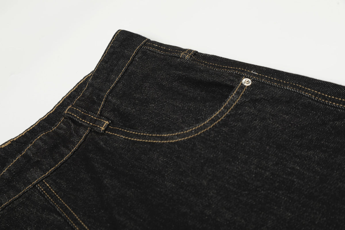 EVIL ENEMY FIREMAN CLASP JEANS; Black; garment construction detail
