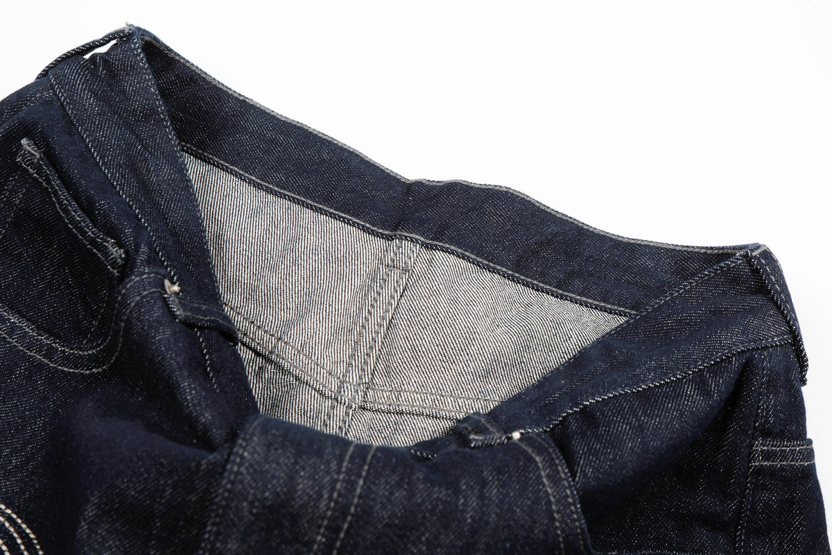 EVIL ENEMY CONTRAST BACK STITCH JEANS; Blue; garment construction detail
