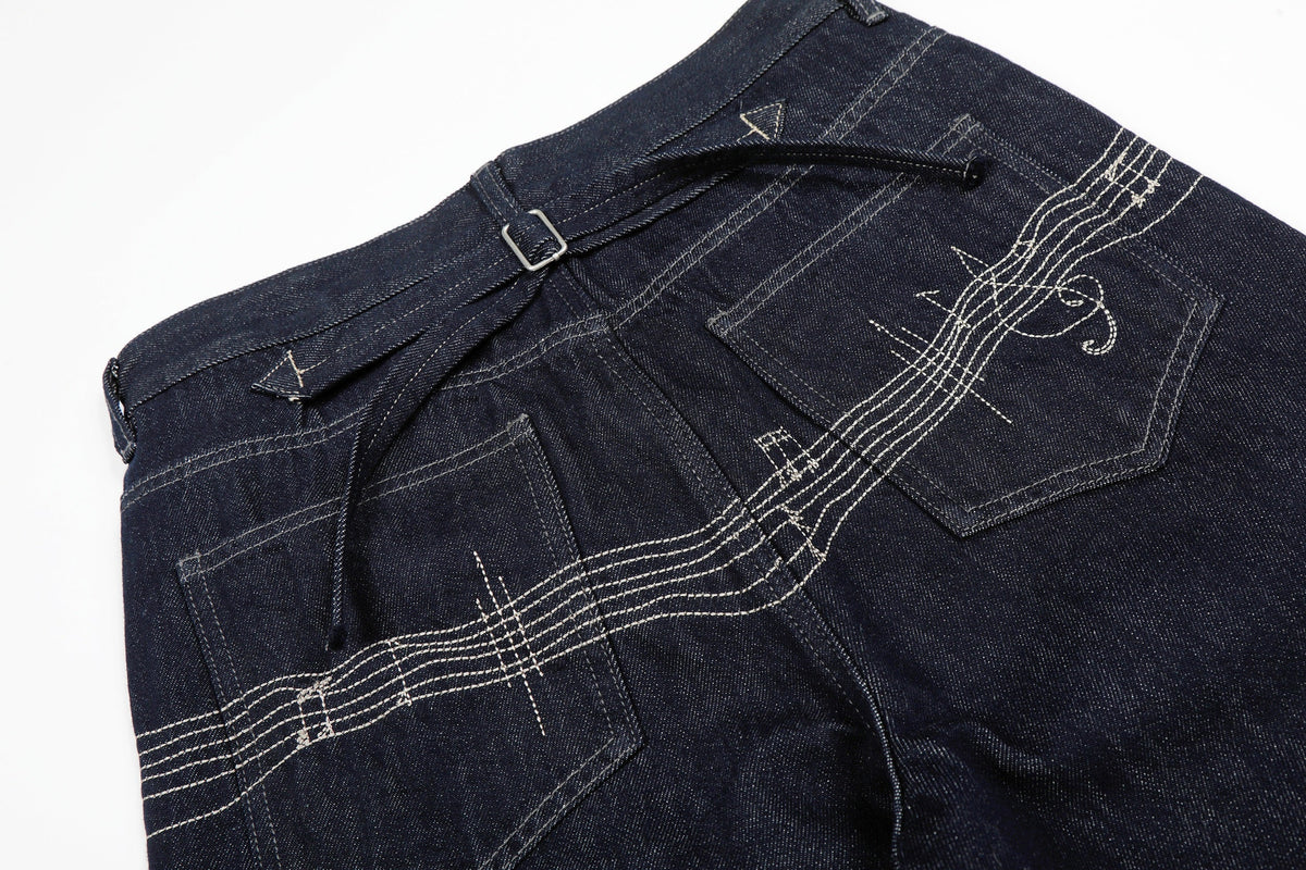 EVIL ENEMY CONTRAST BACK STITCH JEANS; Blue; design detail