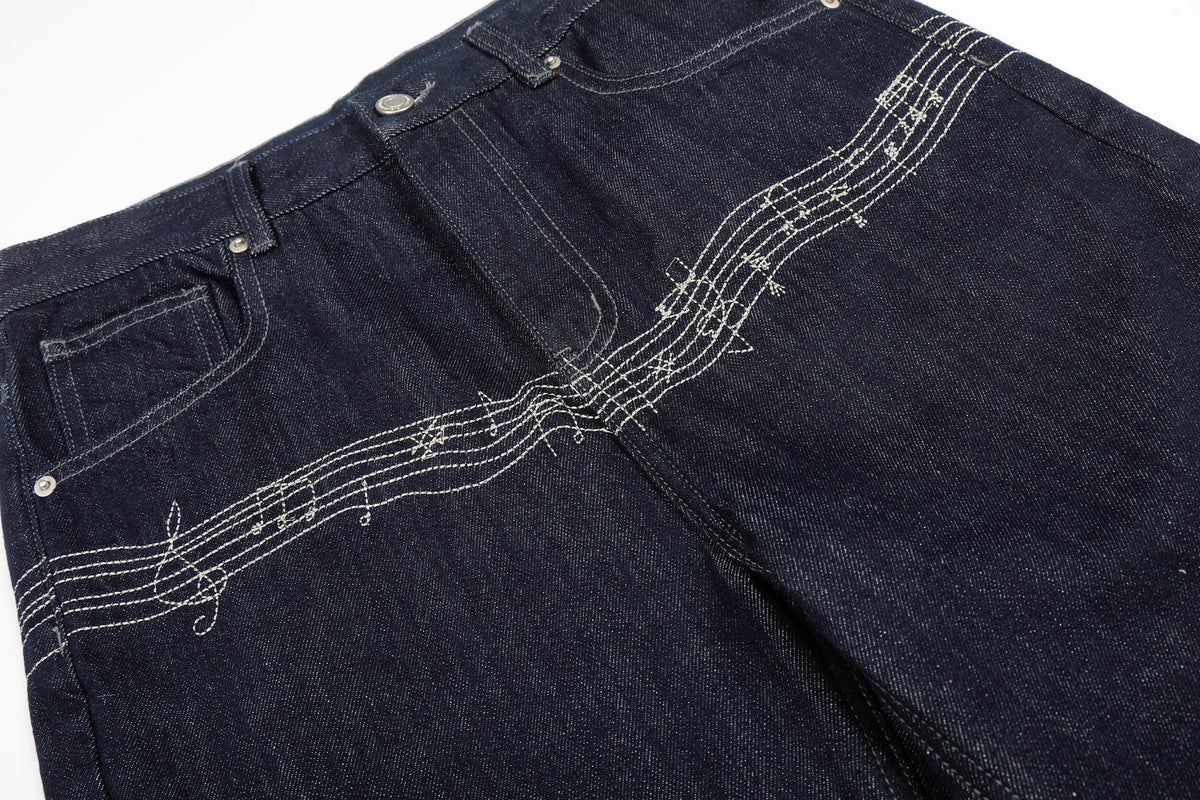 EVIL ENEMY CONTRAST BACK STITCH JEANS; Blue; design detail
