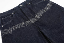 EVIL ENEMY CONTRAST BACK STITCH JEANS; Blue; design detail