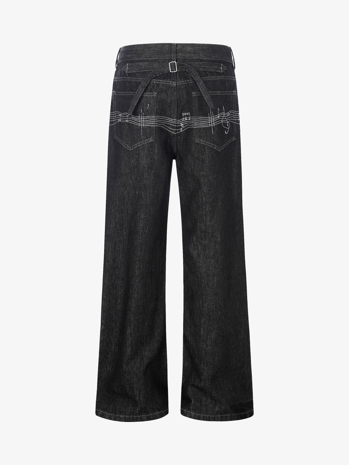 EVIL ENEMY CONTRAST BACK STITCH JEANS; Black; back view